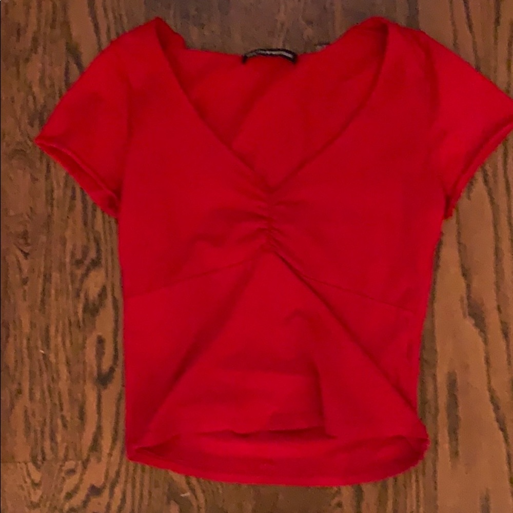 brandy melville red gina top with scrunched v neck